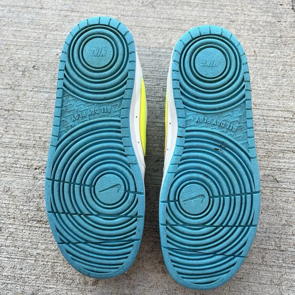 Nike Court Borough Low GS Size 6Y White Teal Volt‎ Sneaker Womens 7.5
